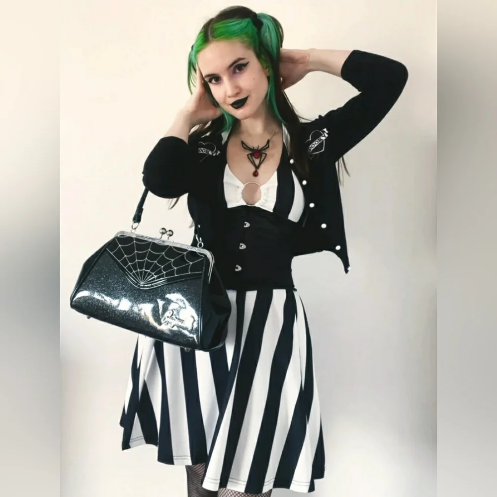 SOURPUSS CLOTHING STRIPES PEEKABOO HALTER DRESS BLACK/WHITE - Picture 3 of 4